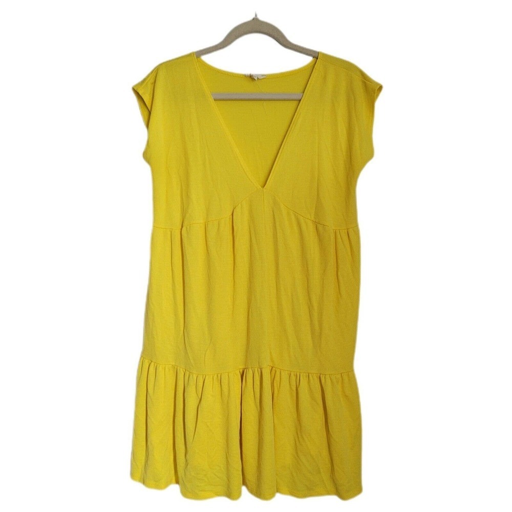 See You Monday Dress Juniors M Medium Yellow V-Neck Mini